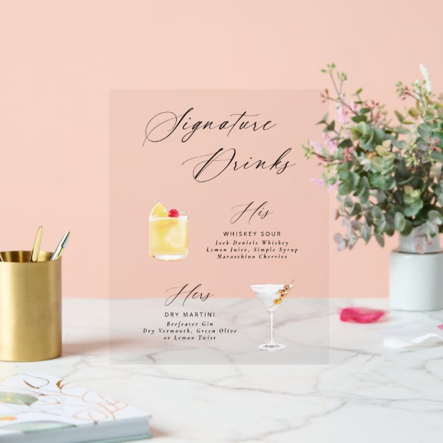 Modern Elegant Script Signature Drinks Poster (Wedding)
