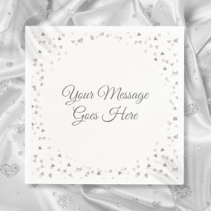 Modern Elegant Script Silver Hearts Confetti Napkin