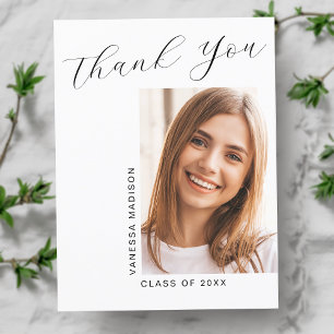 Modern Elegant Script Simple Photo Graduation Thank You Card