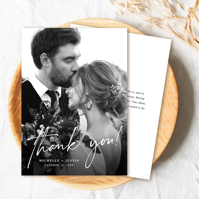 Modern Elegant Script Simple Wedding Photo  Thank You Card (Creator Uploaded)