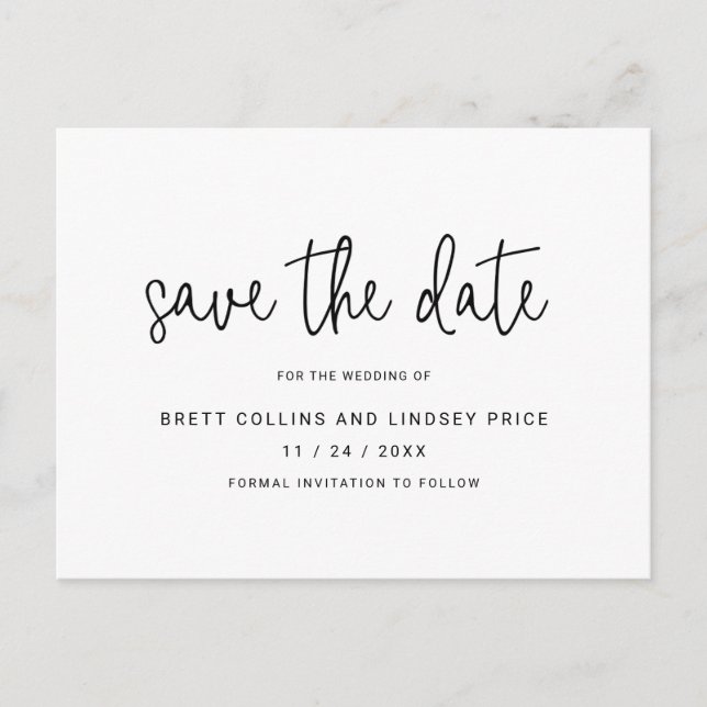 Modern Elegant Script Simple Wedding Save the Date Announcement Postcard (Front)