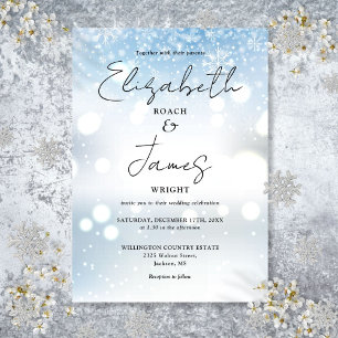 Modern Elegant Script Snowflakes Winter Wedding Invitation