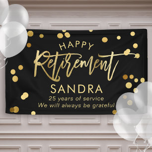 Modern Elegant Script StylishGold Happy Retirement Banner