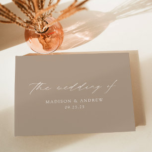 Modern Elegant Script Taupe Wedding Guest Book
