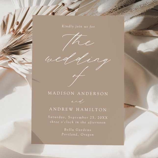 Modern Elegant Script Taupe Wedding Invitation (Creator Uploaded)