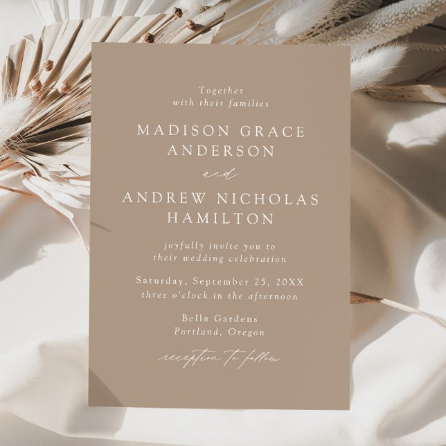Modern Elegant Script Taupe Wedding Invitation (Creator Uploaded)