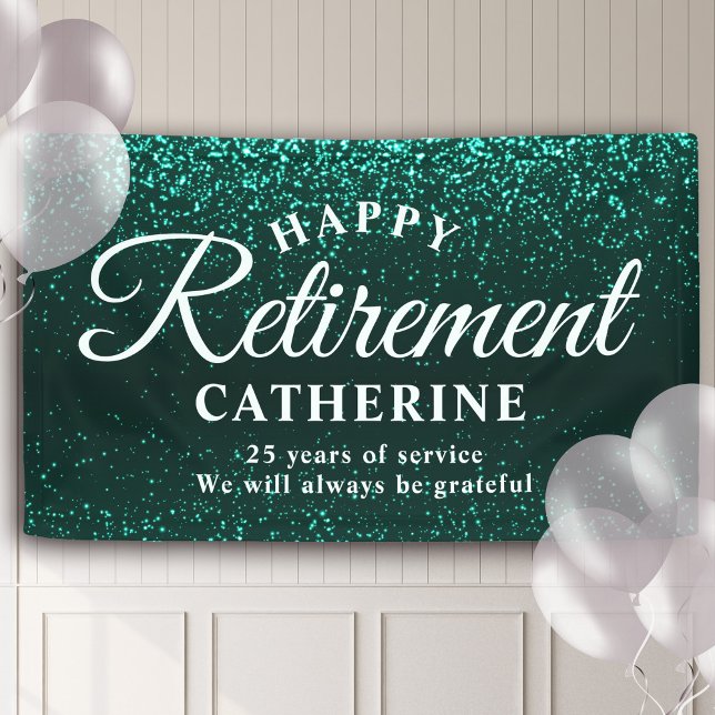 Modern Elegant Script Teal Glitter Retired Party Banner (Creator Uploaded)