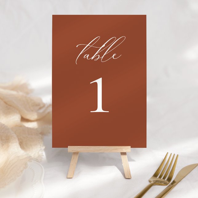 Modern Elegant Script Terracotta  Table Number (Creator Uploaded)