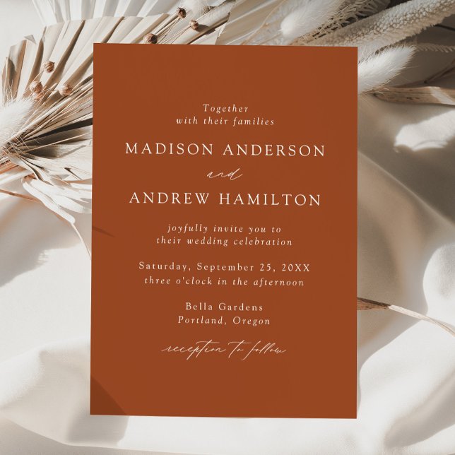 Modern Elegant Script Terracotta Wedding Invitation (Creator Uploaded)