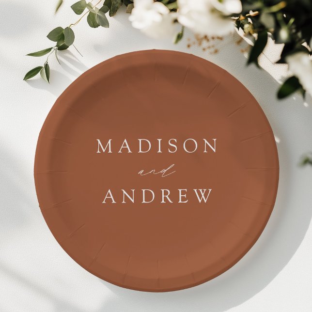 Modern Elegant Script Terracotta Wedding Paper Plate (Creator Uploaded)