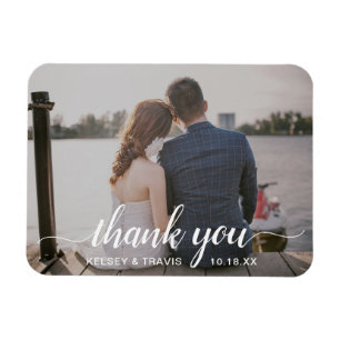 Modern Elegant Script Thank You Photo Wedding Magnet