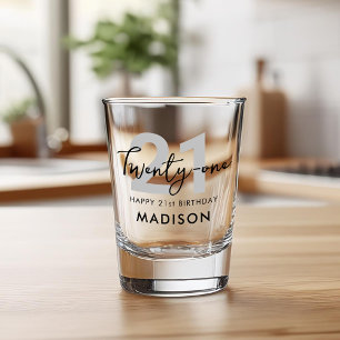 Modern Elegant Script Twenty One 21st Birthday Shot Glass