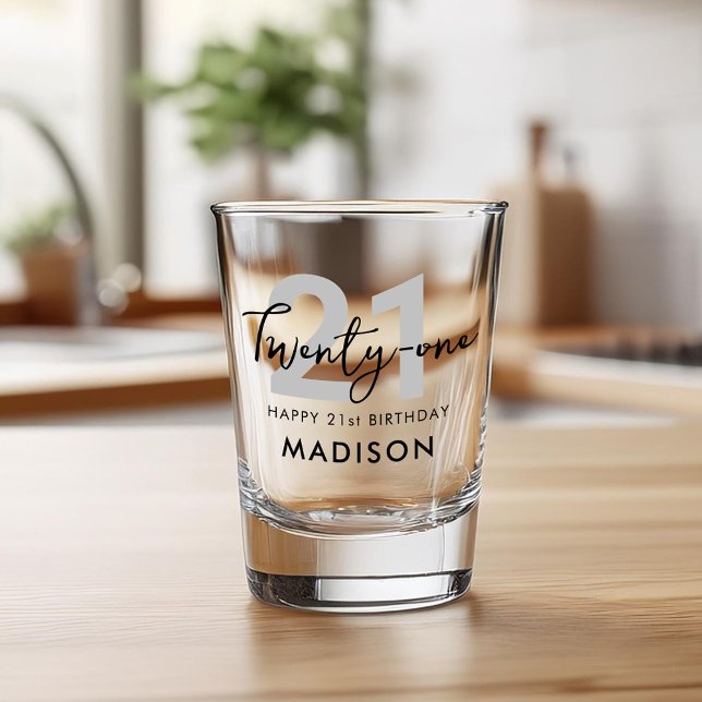 Modern Elegant Script Twenty One 21st Birthday Shot Glass (Creator Uploaded)