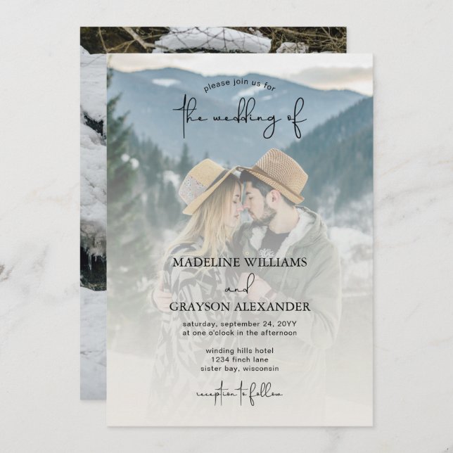 Modern Elegant Script Two Photo Wedding Invitation (Front/Back)