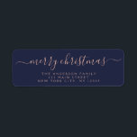 Modern Elegant Script Typography Merry Christmas<br><div class="desc">Modern and Elegant Navy Blue and Rose Gold - Blush Pink Script Hand Written Lettering Typography Merry Christmas Card Invitation Return Address Label which is great for a Christmas Holiday Card or Invitation. The text of this hand lettered modern script typography label can be updated and customised with your name...</div>