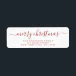Modern Elegant Script Typography Merry Christmas<br><div class="desc">Modern and Elegant White and Red Script Hand Written Lettering Typography Merry Christmas Card Invitation Return Address Label which is great for a Christmas Holiday Card or Invitation. The  text of this hand lettered modern script typography label can be updated and customised with your  name and address</div>