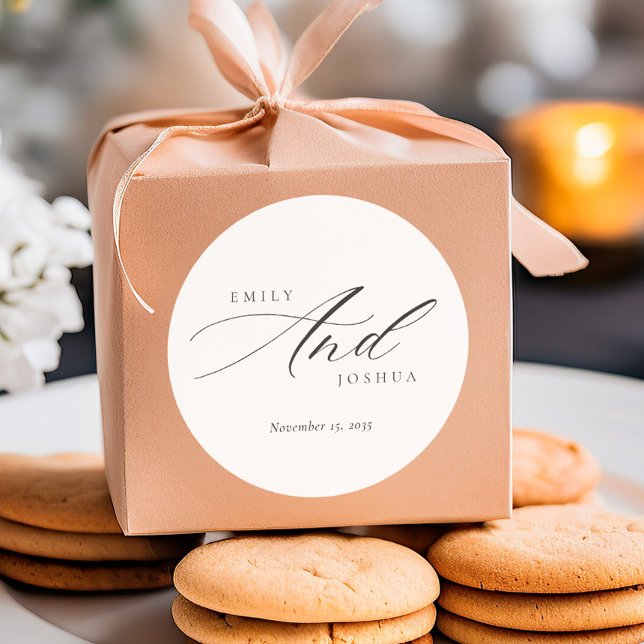 Modern Elegant Script Wedding Classic Round Sticker (Creator Uploaded)