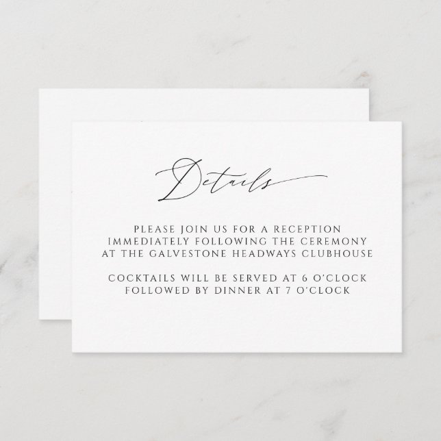 Modern Elegant Script Wedding Details Enclosure Card (Front/Back)