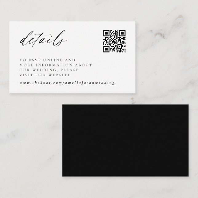 Modern Elegant Script Wedding Details Note Card (Front/Back)