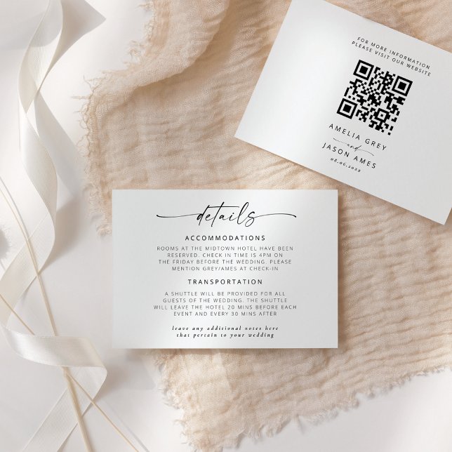 Modern Elegant Script Wedding Details Note Card (Creator Uploaded)