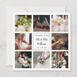 Modern Elegant Script Wedding Photo Collage Thank You Card