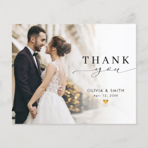 Modern Elegant Script Wedding Photo Thank You Card