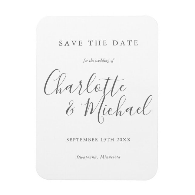 Modern Elegant Script Wedding Save the Date Magnet (Vertical)