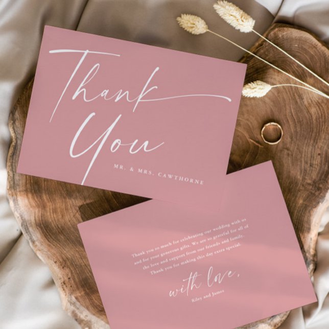 Modern Elegant Script Wedding  Thank You Card (Simple Modern handwritten Script Dusty Pink Wedding Thank You Card.)