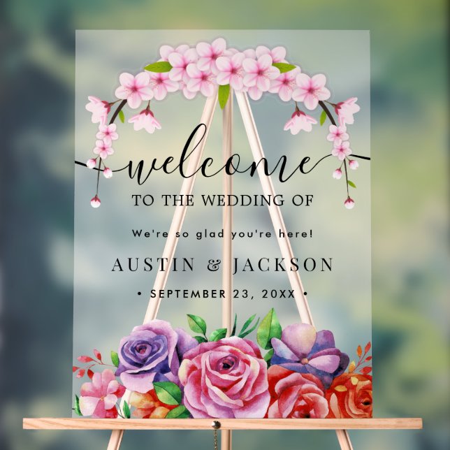 Modern Elegant Script Wedding Welcome  Acrylic Sign (Neutral)