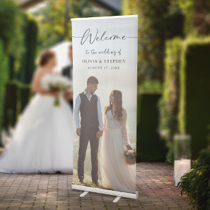 Modern Elegant Script Welcome Photo Wedding Retractable Banner