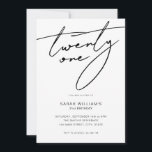 Modern Elegant Script White 21st Birthday Party Invitation<br><div class="desc">Modern minimalist 21st birthday party invitation featuring simple design with elegant handwritten script typography.</div>