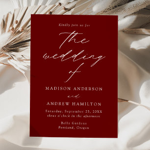 Modern Elegant Script Wine Red Wedding Invitation