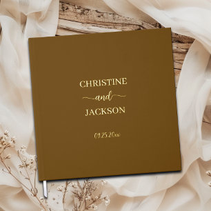 Modern Elegant Script Yellow Brown Wedding Gold Guest Book
