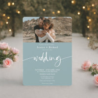 Modern elegant sea blue wedding script photos