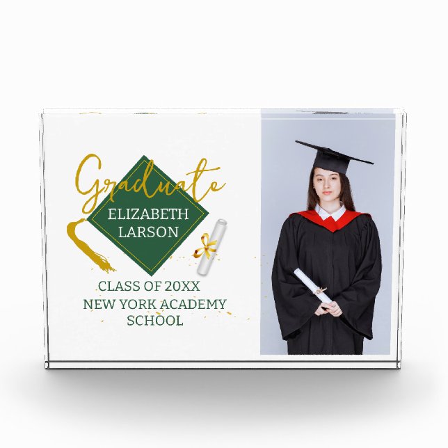 Modern Elegant Senior Green Themed Graduation Photo Block (Front)