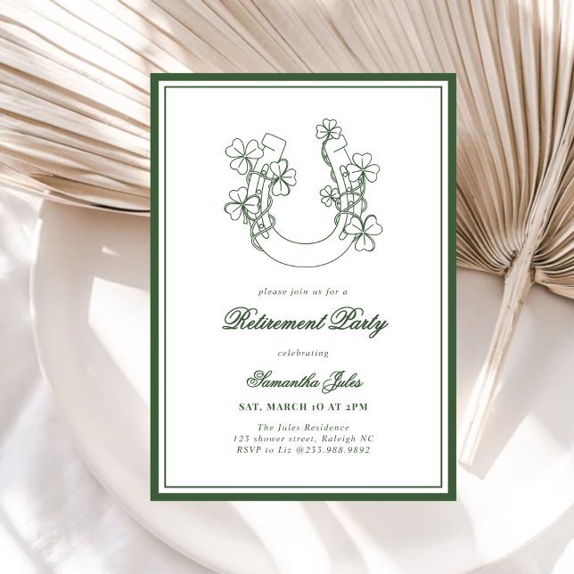 Modern Elegant Shamrock Horseshoe Retirement Party Invitation (Creator Uploaded)