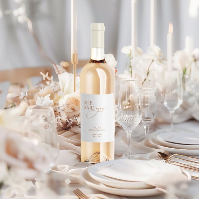 Modern Elegant "She Said Yes" Bridal Shower Wine Label (Modern Elegant "She Said Yes" Bridal Shower Wine Label)