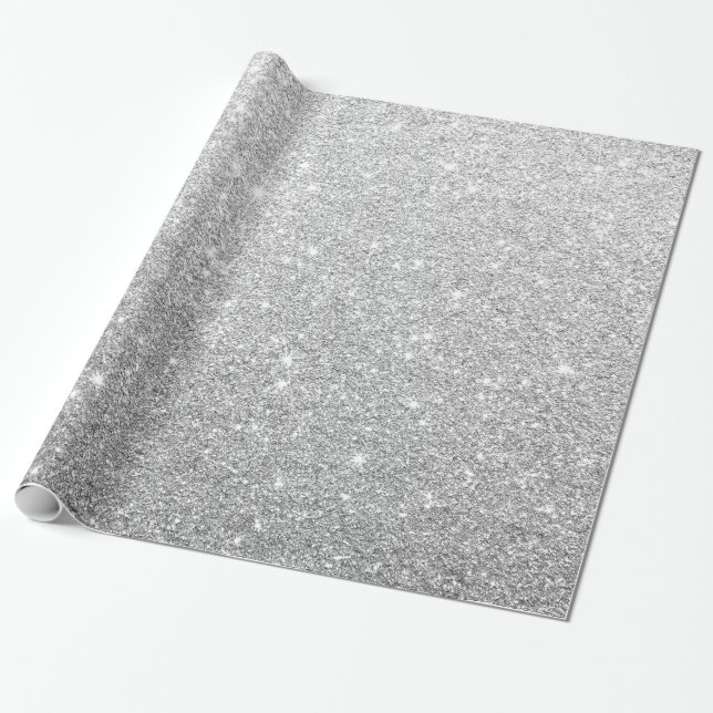Modern Elegant Shiny Metallic Silver Glitter Grey Wrapping Paper (Unrolled)