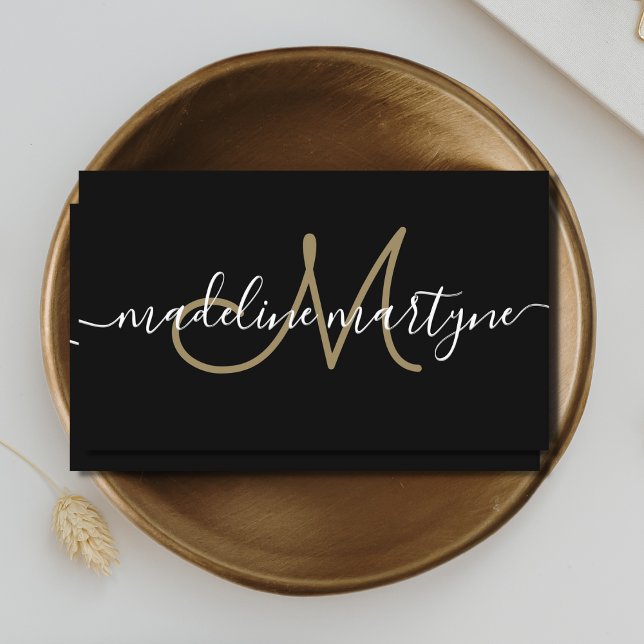 Modern Elegant Signature Script QR Code Black Business Card (Creator Uploaded)