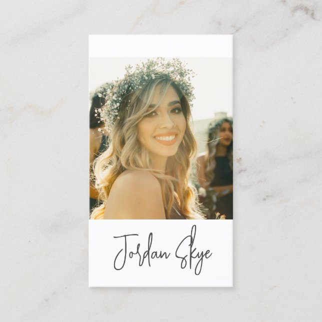 Modern Elegant Signature Script Simple Photo Business Card (Front)