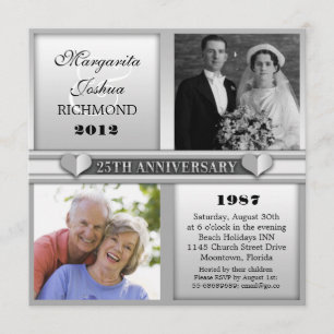 modern elegant silver 25 anniversary invitations