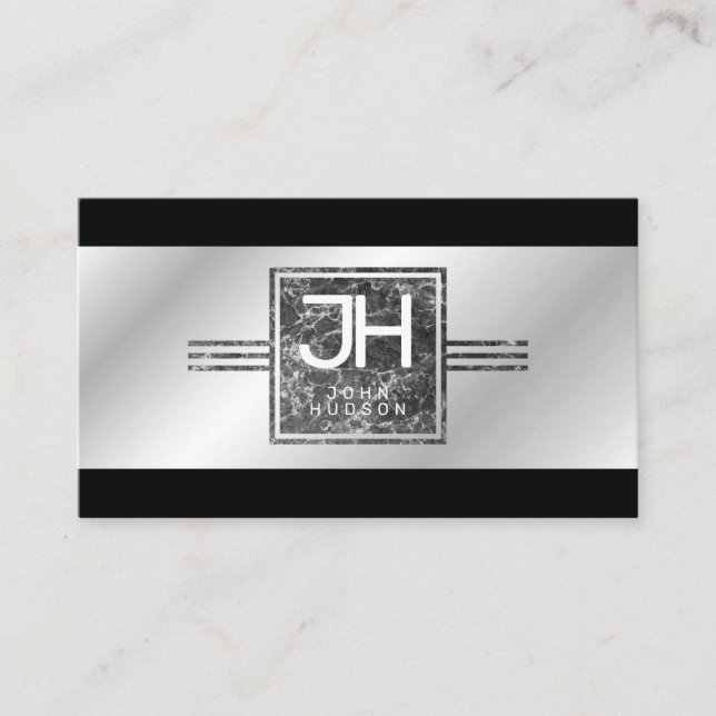 Modern Elegant Silver and Black Lines Business Car Business Card (Front)