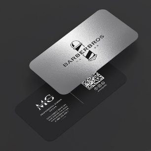 Modern Elegant Silver Black Barbershop Barber Business Card