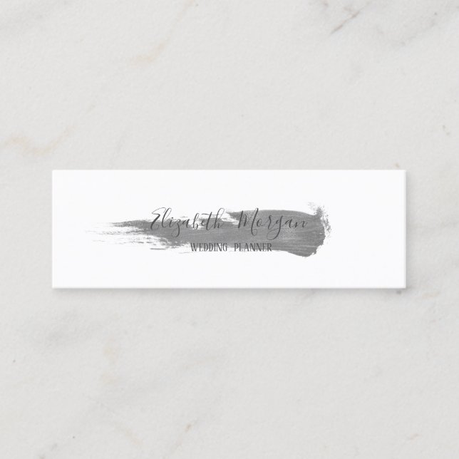 Modern Elegant  Silver Brush Stroke Simple Mini Business Card (Front)