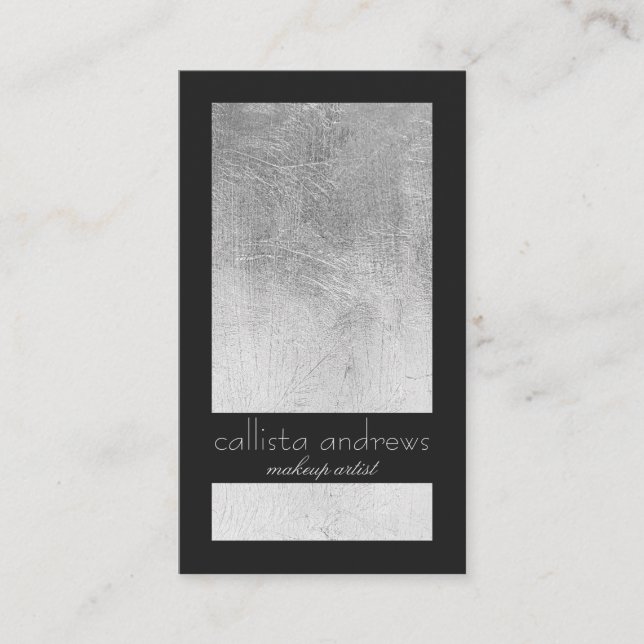 Modern Elegant Silver Foil Black Colour Block Business Card (Front)