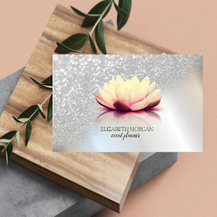 Modern Elegant  Silver Glitter Bokeh Ombre Lotus Business Card
