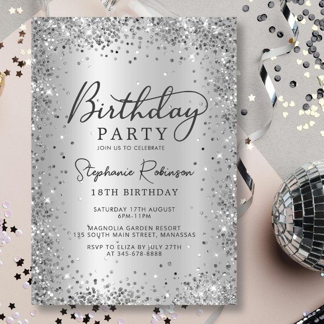 Modern Elegant Silver Glitter Metal 18th Birthday  Invitation (Creator Uploaded)