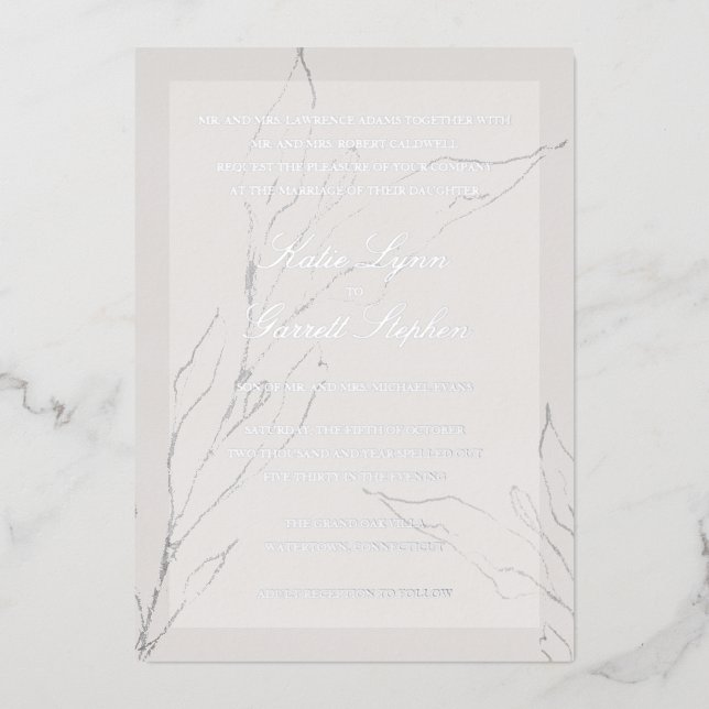 Modern Elegant Silver Grey Floral Wedding (Front)