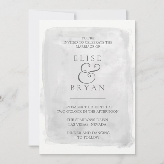 Modern Elegant Silver Grey Paint Splash Wedding Invitation (Front)