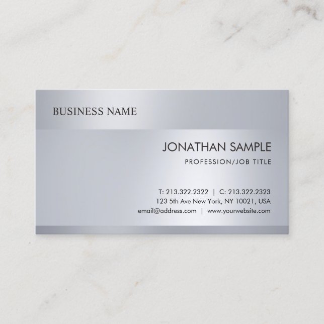 Modern Elegant Silver Look Minimalist Professional Business Card (Front)